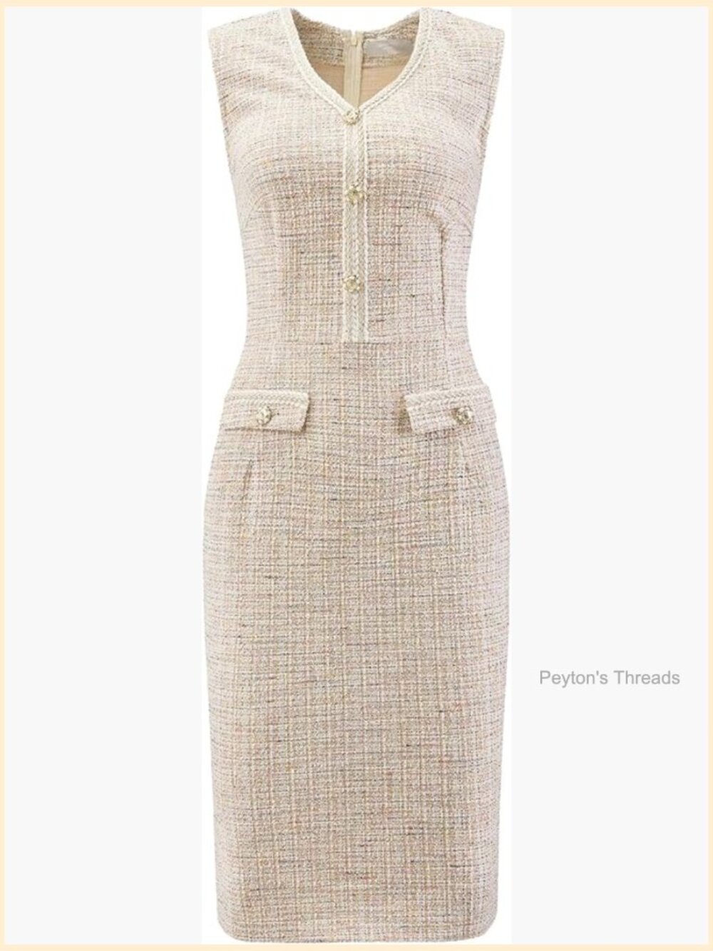 Sleeveless V Neck Tweed Sheath Pencil Dress for Work - Picture 1 of 5